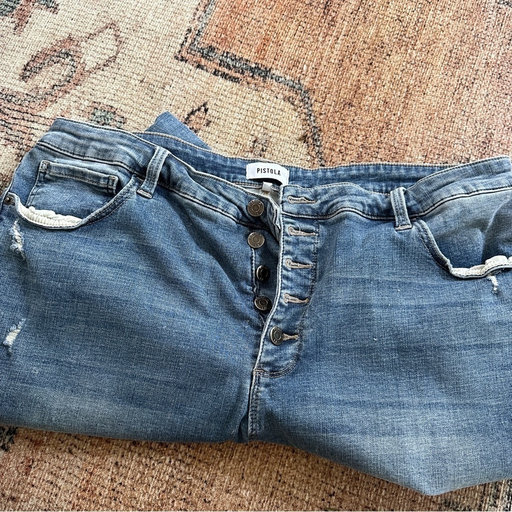 Pistola Light Wash Distressed High Waisted Button Fly Skinny Jeans sz 22W - Picture 4 of 5
